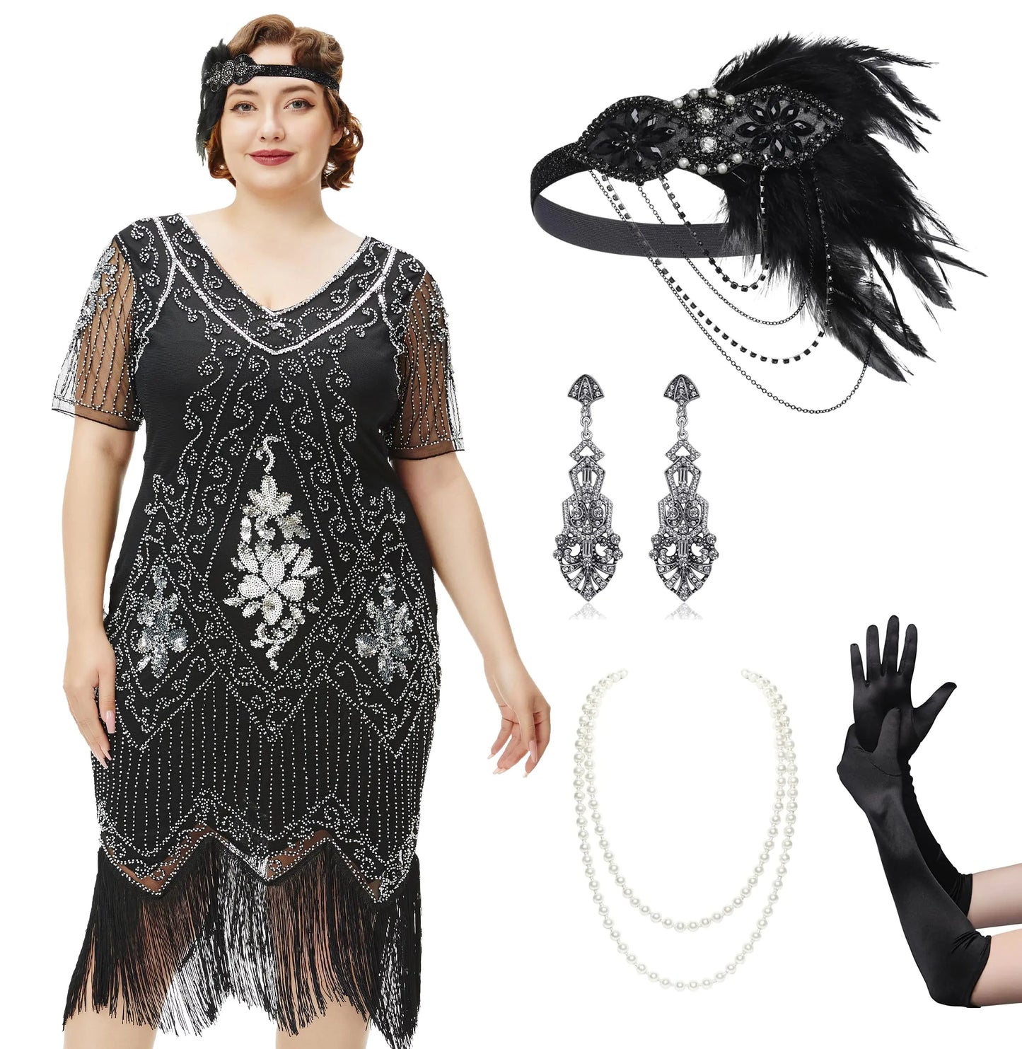 Women 1920s Flapper Costume Cocktail Dress for Women with Accessories Set
