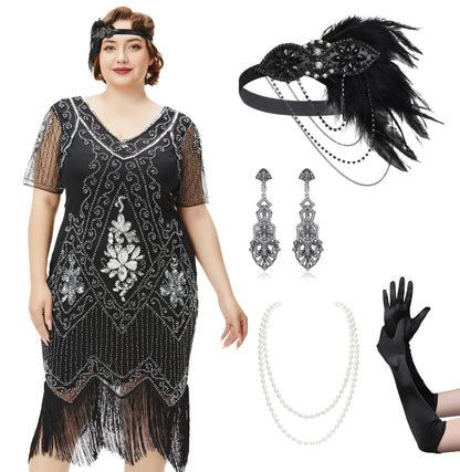Women 1920s Flapper Costume Cocktail Dress for Women with Accessories Set