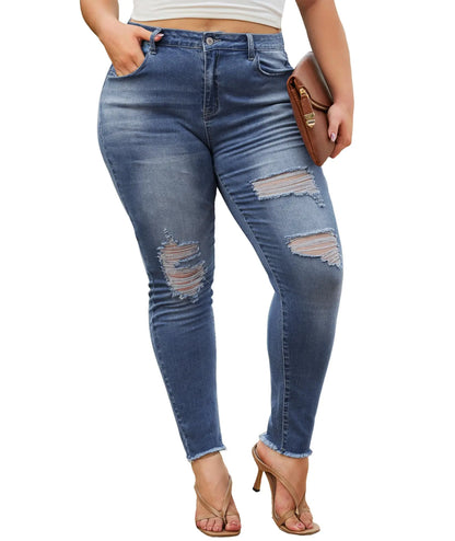 Women Stretchy Skinny Jeans High Waisted Denim Pants Blue