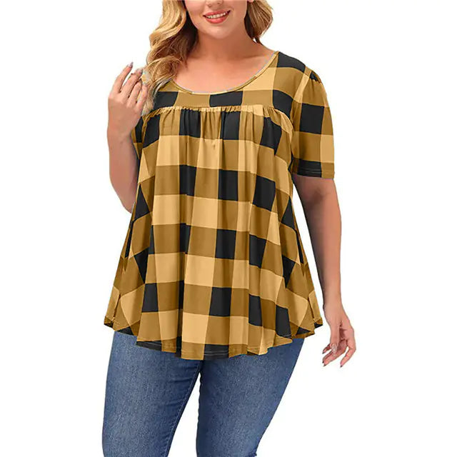 Women Casual Checkered Loose Tops