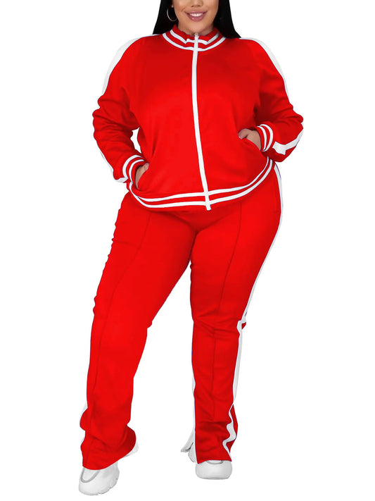 UOUA Women Long Sleeve 2 Piece Sweatsuit Red