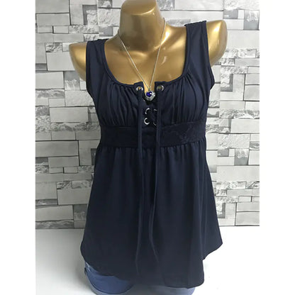 Women Sleeveless Lace-up-Front Top
