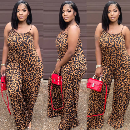 Women Leopard Print Pocket Jumpsuit