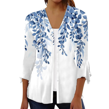 Women’s 3/4 Sleeve Bohemia Flower Button Up Shirt