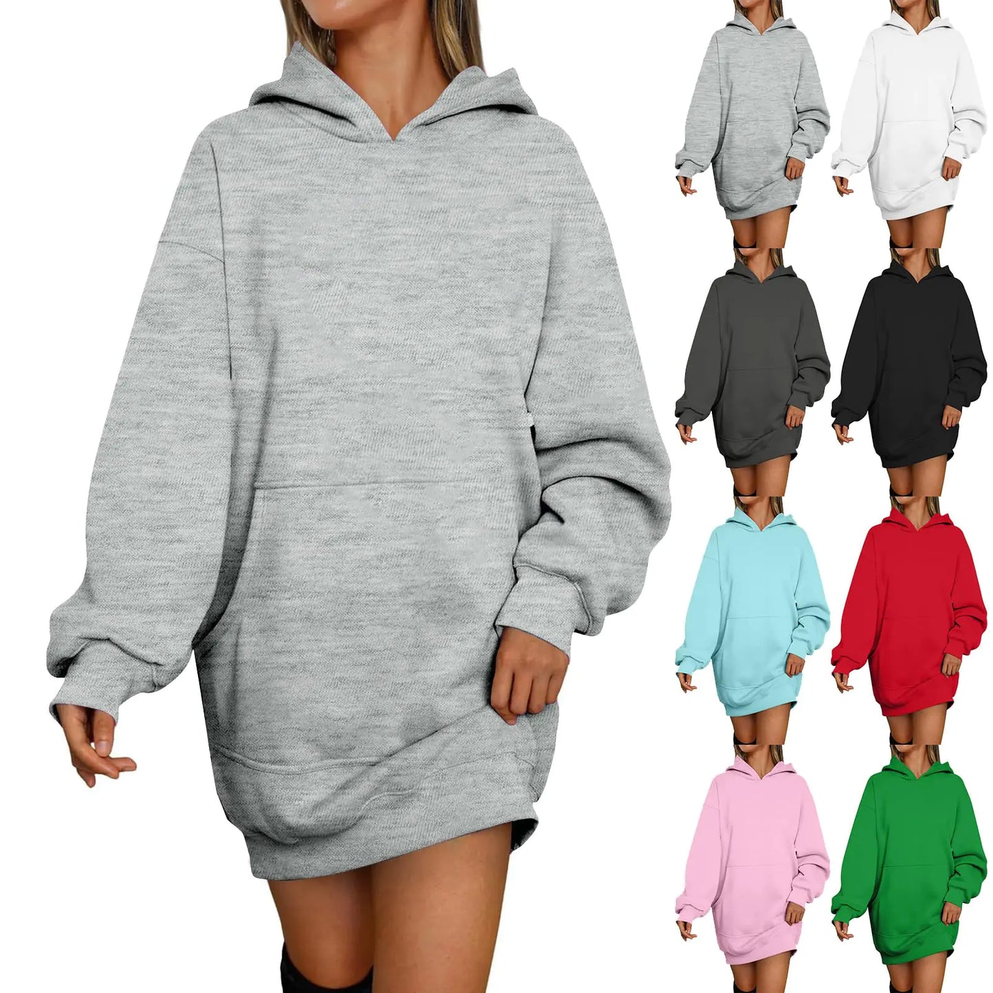 Women Oversized Fleece Long Sleeve Hoodie Dress with Pockets