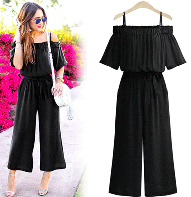 Off-Shoulder Jumpsuit with Wide Leg Pants