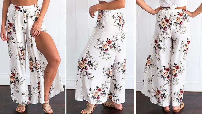 Women Chiffon Floral Wide Leg Pants