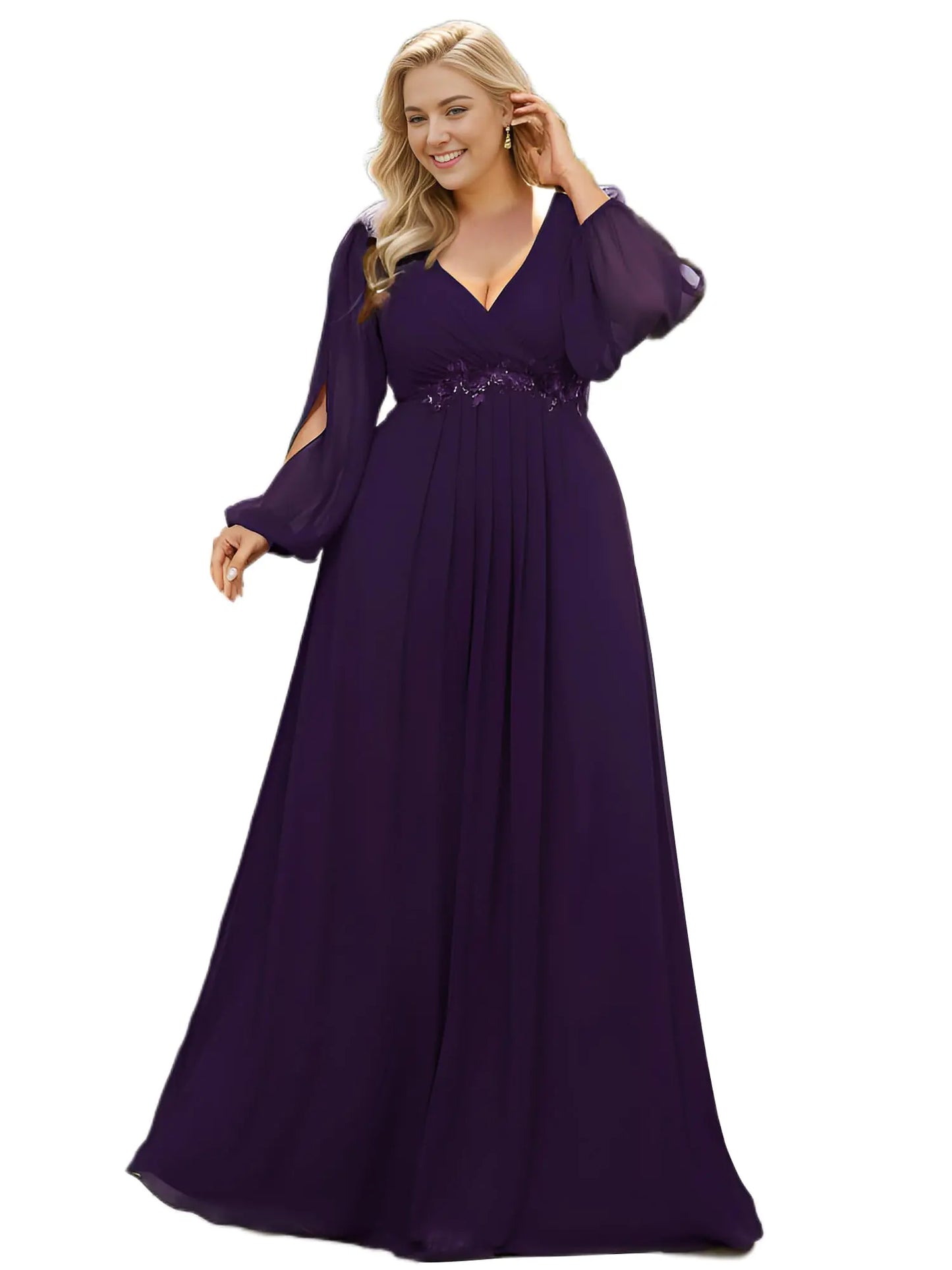 Ever-Pretty V Neck Long Sleeves Chiffon Dress