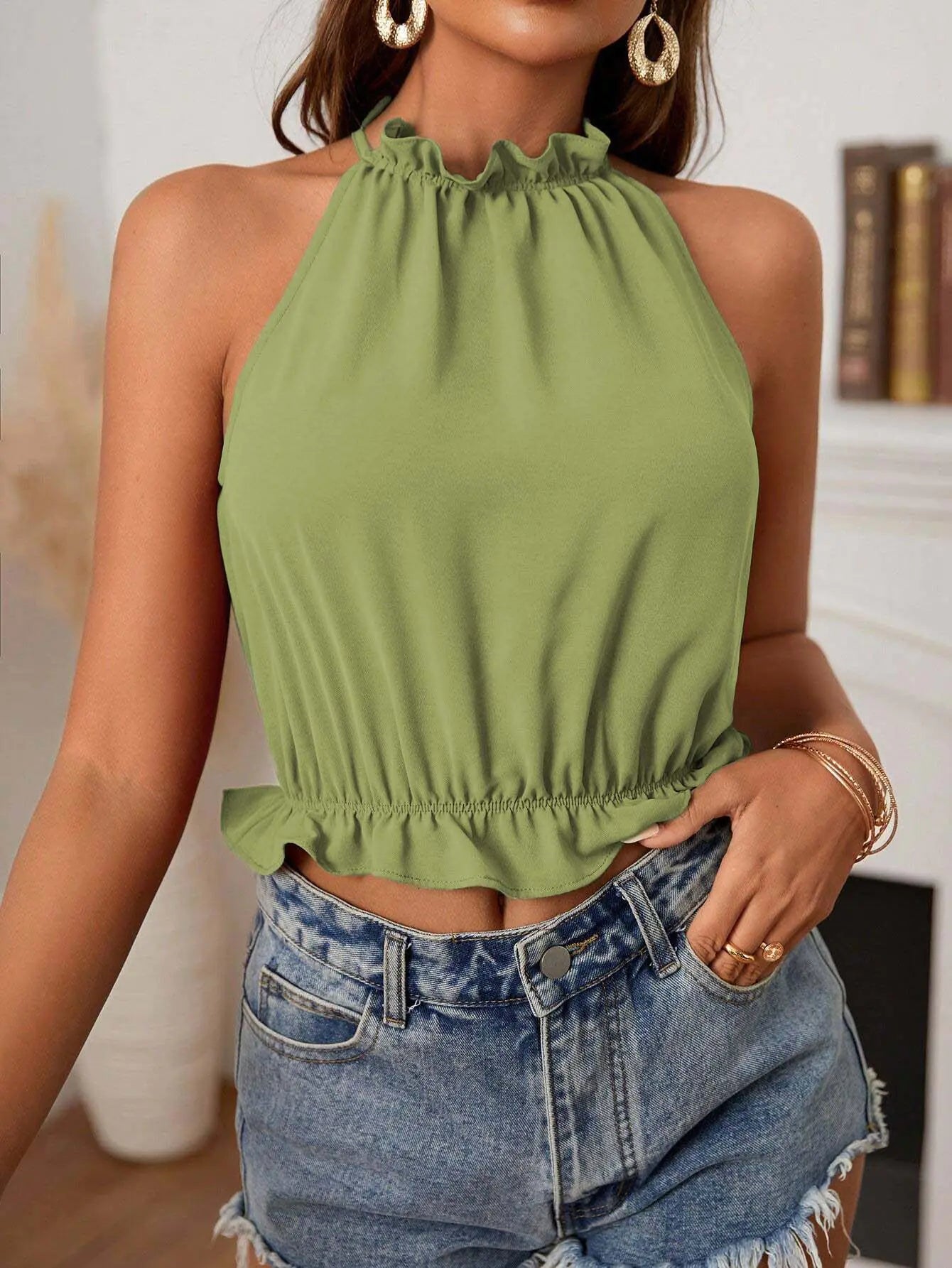 Women Sleeveless Stylish Halter Top Blouse