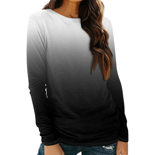 Women Long Sleeve Dressy Graphic Tees Top Black and White