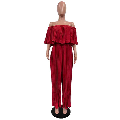 Women's Ruffle Jumpsuit with Wide Leg Pants
