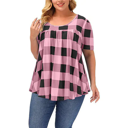Women Casual Checkered Loose Tops
