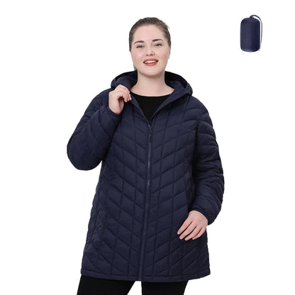 Women’s Puffer Jacket Water-Resistant Lightweight Hooded Winter Coat Navy Blue