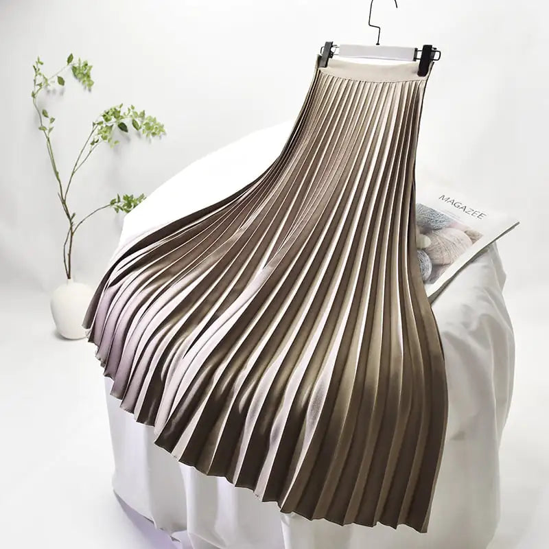 Women High Waist A-Line Pleated Midi Skirt