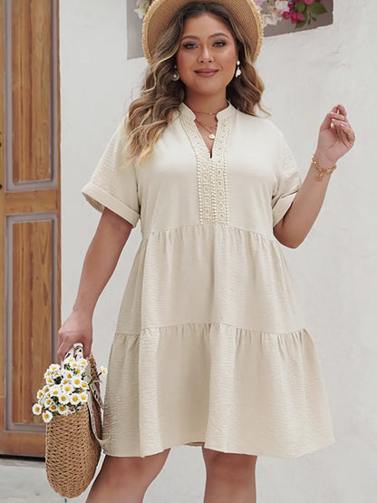 Sandy A-Line V-Neck Short Sleeve Dress