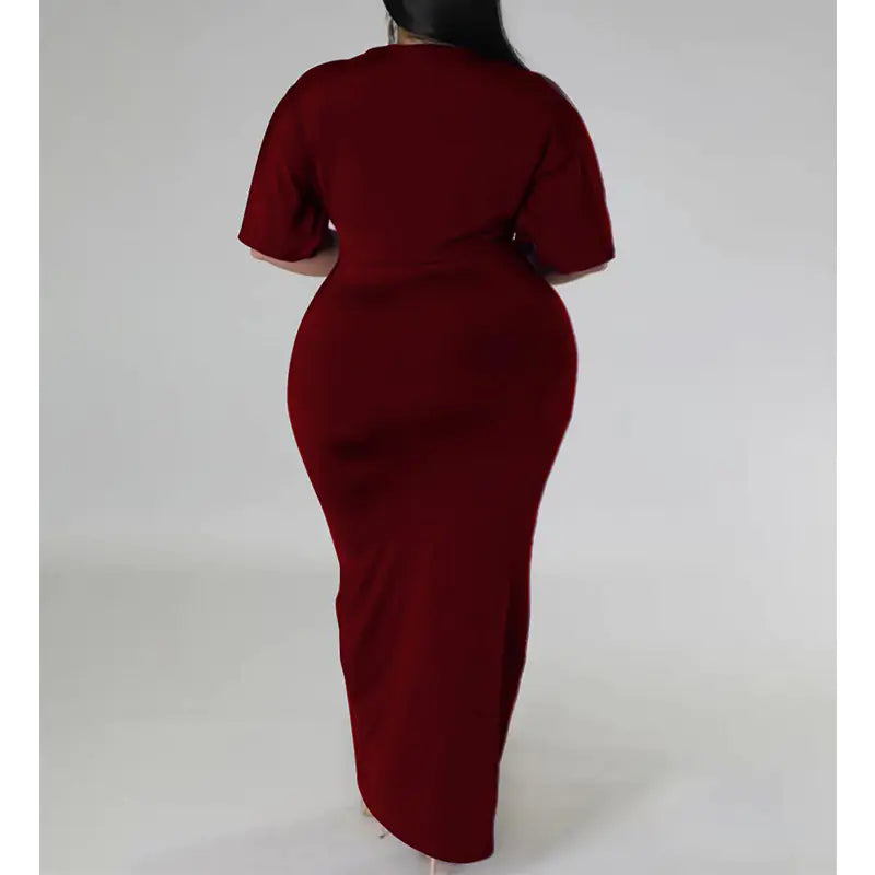 Women Elegant V-Neck Maxi Dress With Front Slit