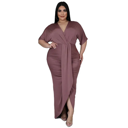 Women Elegant V-Neck Maxi Dress With Front Slit