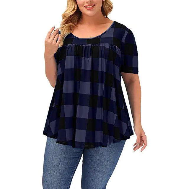 Women Casual Checkered Loose Tops