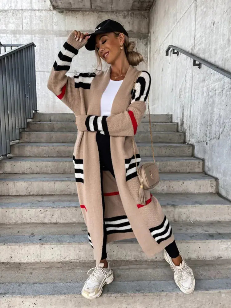 Women Casual Striped Knitted Cardigan