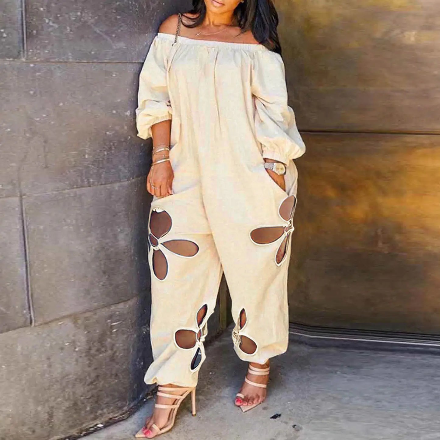Women Off Shoulder Hollow Out Jumpsuit