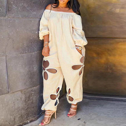 Women Off Shoulder Hollow Out Jumpsuit
