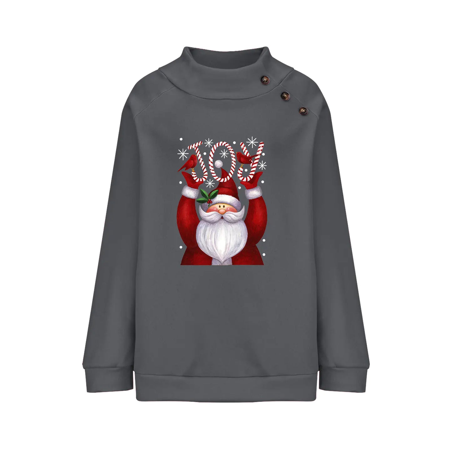 Printed Button Christmas Long Sleeve Sweater for Women