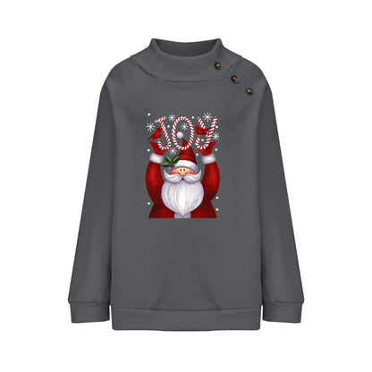 Printed Button Christmas Long Sleeve Sweater for Women