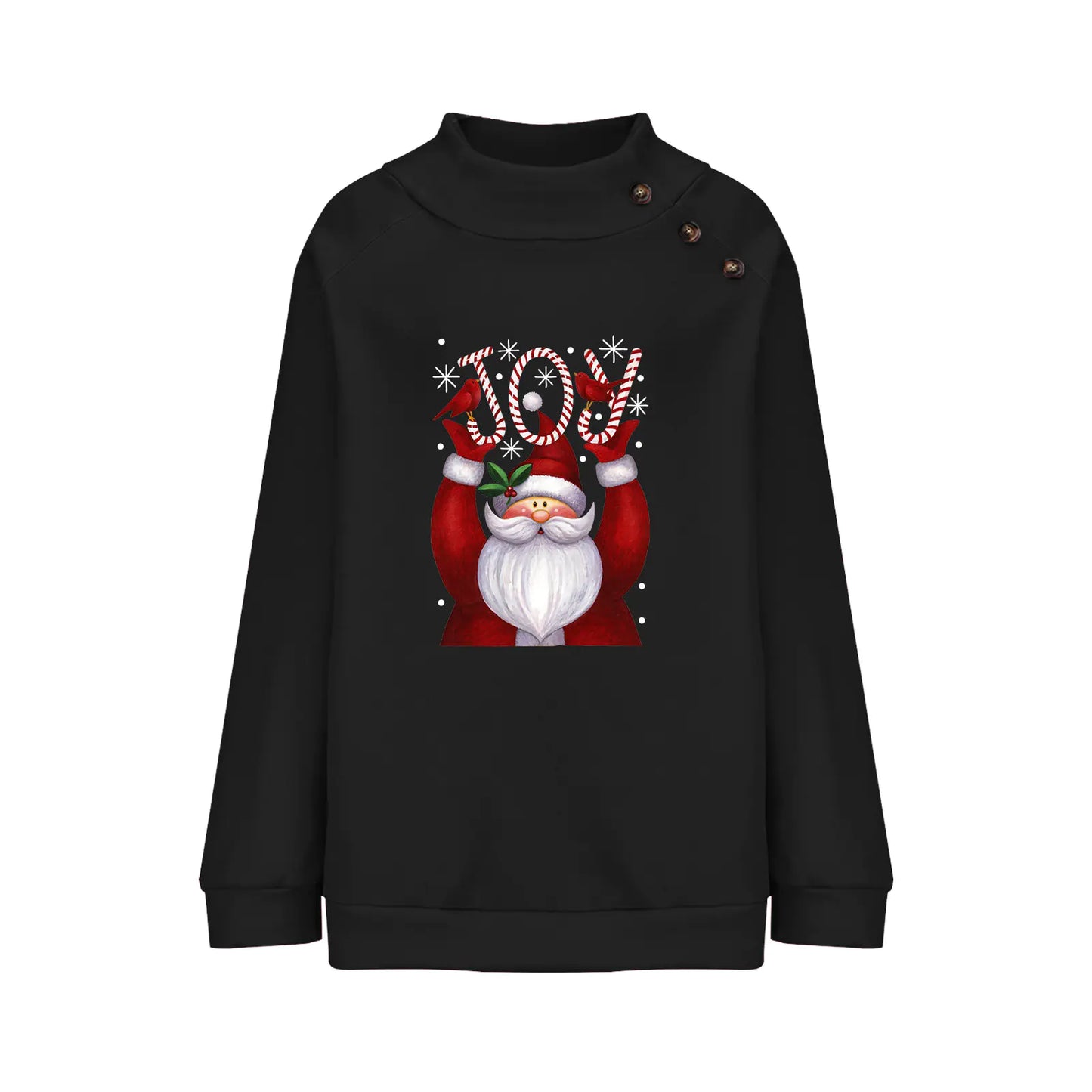 Printed Button Christmas Long Sleeve Sweater for Women