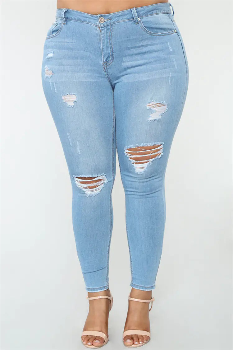 High Elastic Ripped Jeans for Women