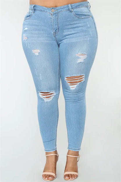 High Elastic Ripped Jeans for Women