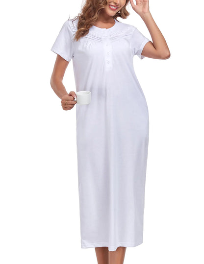 Women Soft Cotton Sleep Shirts Long Nightdress White