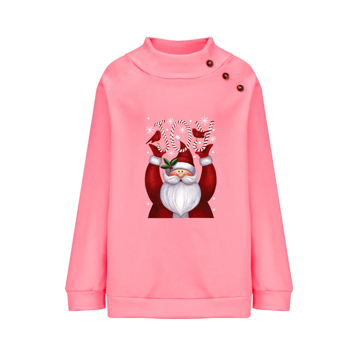 Printed Button Christmas Long Sleeve Sweater for Women