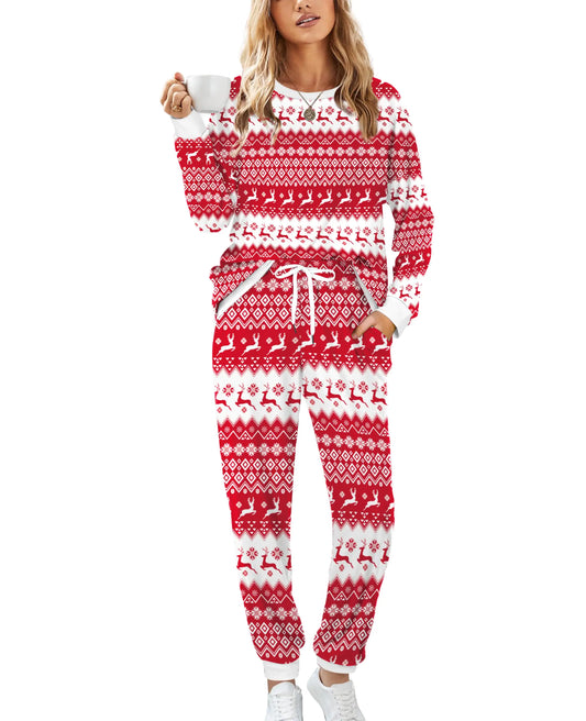 Women 2 Piece Christmas Pajamas Long Sleeve Lounge Set