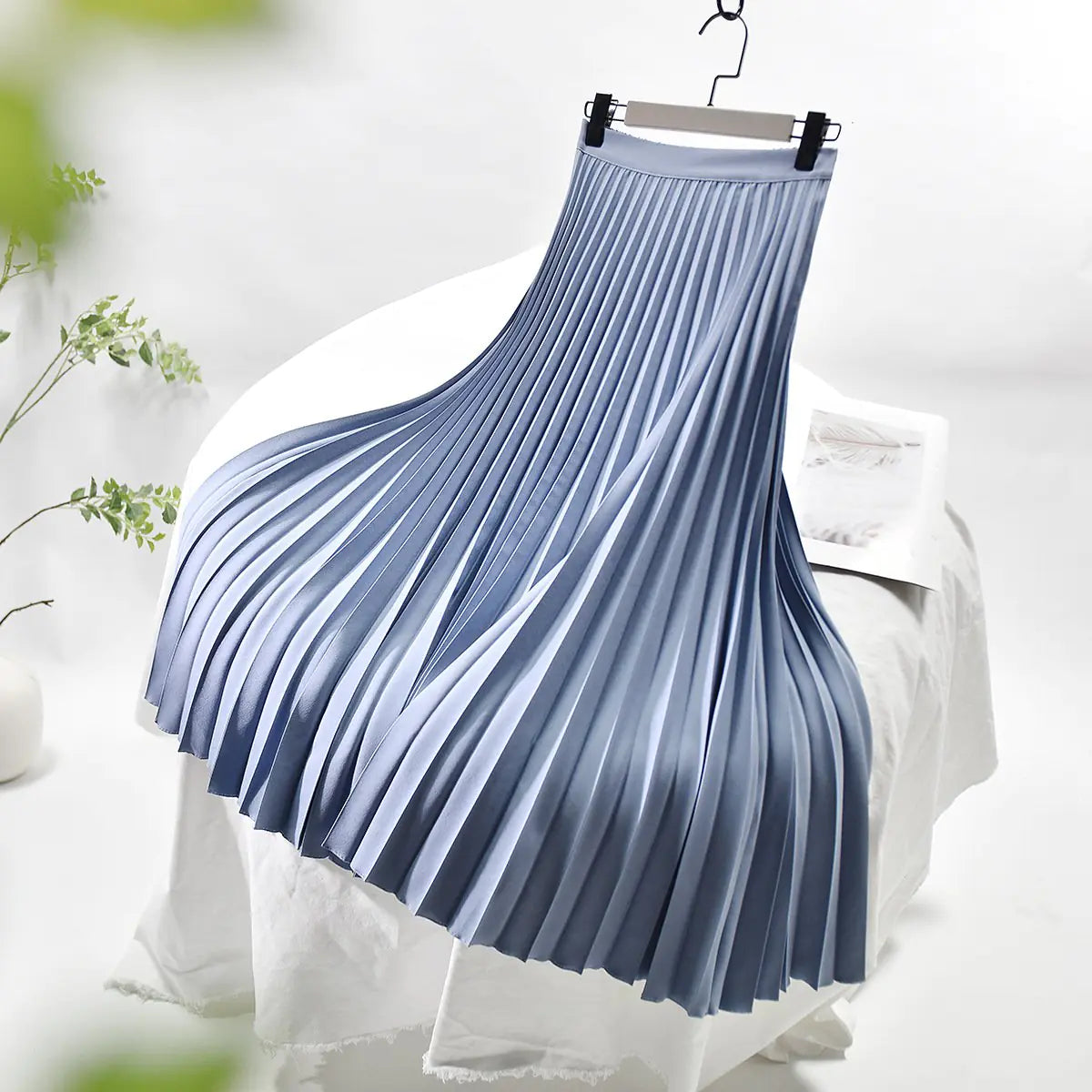 Women High Waist A-Line Pleated Midi Skirt