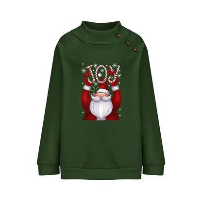 Printed Button Christmas Long Sleeve Sweater for Women