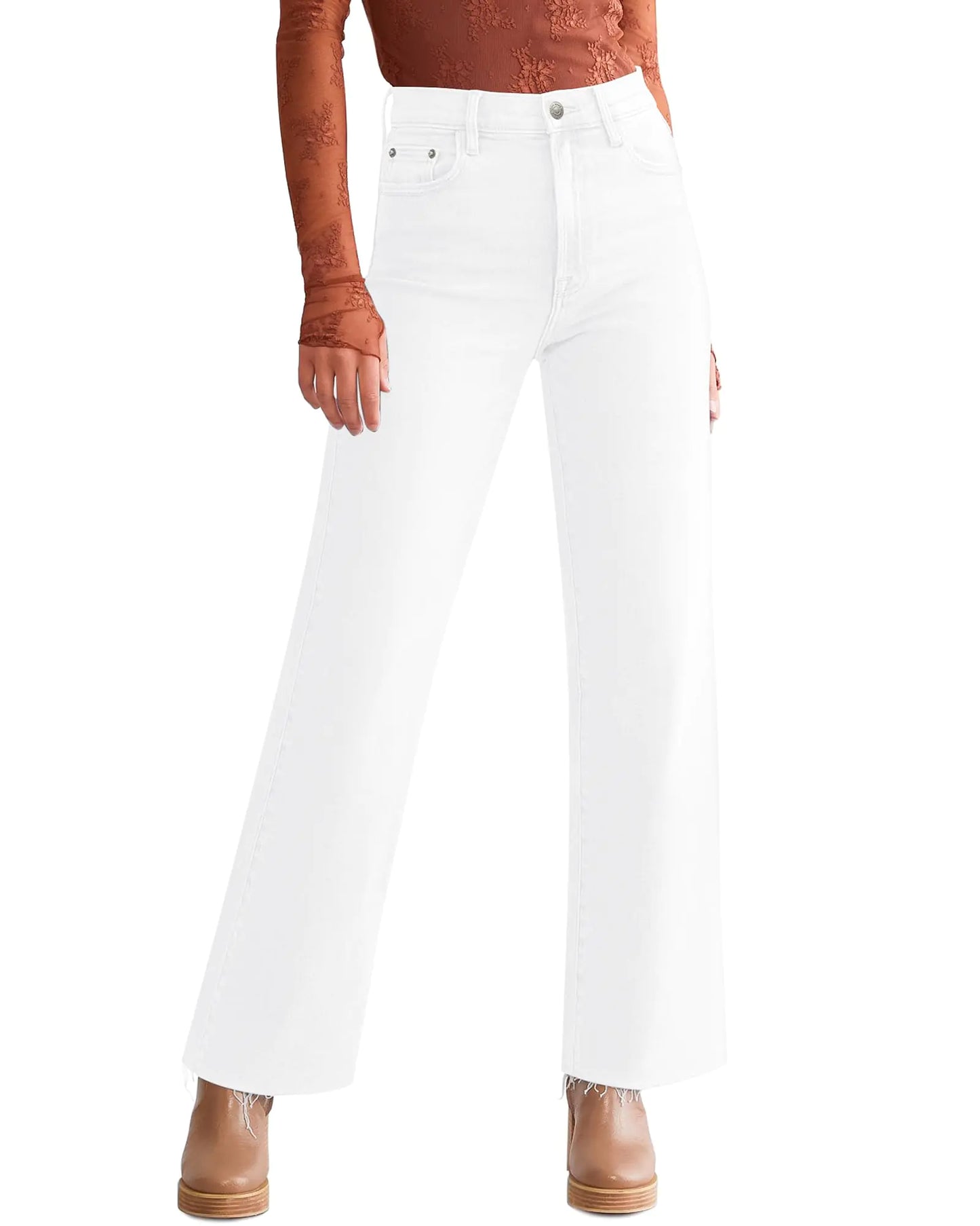 Women’s Stretchy High Waters Cropped Wide Leg Jeans Pants